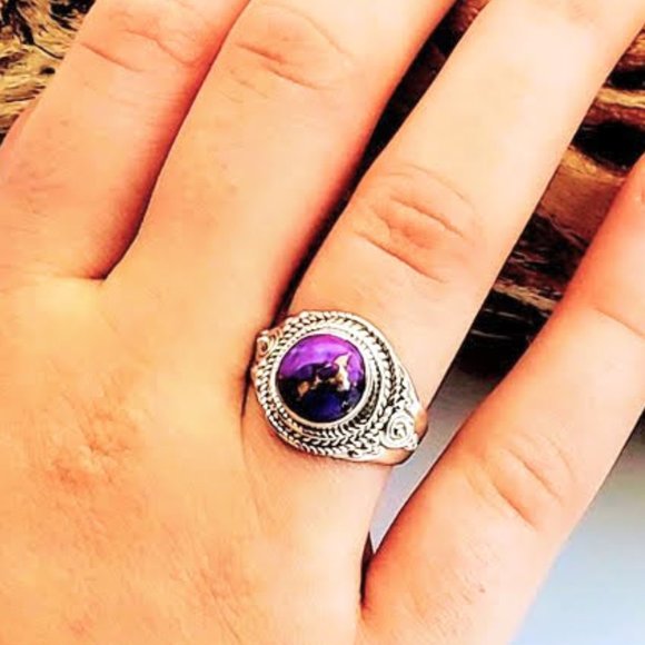 Artisan Purple Copper Turquoise Ring - Picture 6 of 9